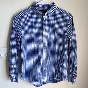 Ralph Lauren Gingham Blue White Button Down Boys Size Large 14-16 EUC